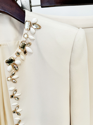 SR2367 Luxurious Handcrafted Crystal Flower Suit Set Tailored Blazer and Short Skirt for Women in the Spring Collection
