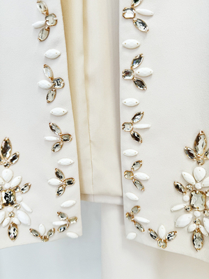 SR2367 Luxurious Handcrafted Crystal Flower Suit Set Tailored Blazer and Short Skirt for Women in the Spring Collection
