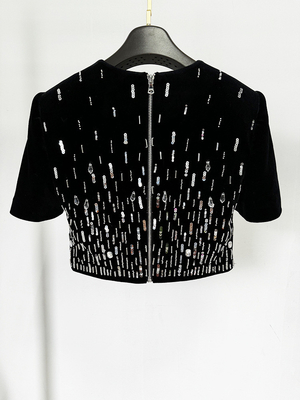 SS2359 Black Luxurious Shiny Beaded Women's Crystal Suit Jacket and Skirt Set Smart Tracking Supported for Luxurious Suit