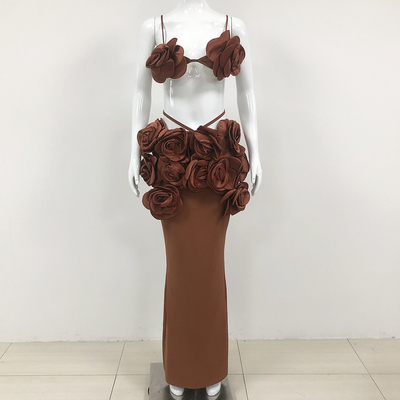 Kimshein SS2356 3D Flower Bandage Top and Skirt Set 3D Floral Sophistication for Women's Summer Parties