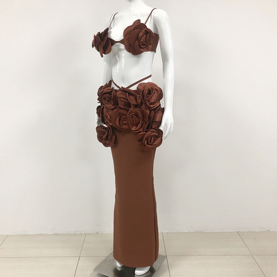 Kimshein SS2356 3D Flower Bandage Top and Skirt Set 3D Floral Sophistication for Women's Summer Parties