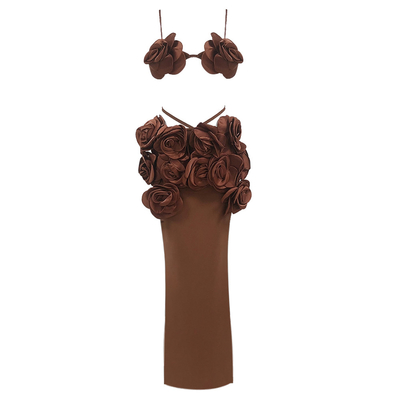 Kimshein SS2356 3D Flower Bandage Top and Skirt Set 3D Floral Sophistication for Women's Summer Parties