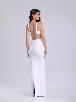 SS2351 Summer White Sleeveless 3D Flower Matching Set for Women Sexy Backless Two-Piece Dress Set Popular and Fashionable