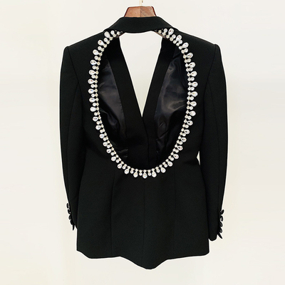 BA2256 Women's Sexy Backless Long Sleeve Luxury Crystal Rhinestone Mini Suit Dress Environmentally Friendly Craftsmanship
