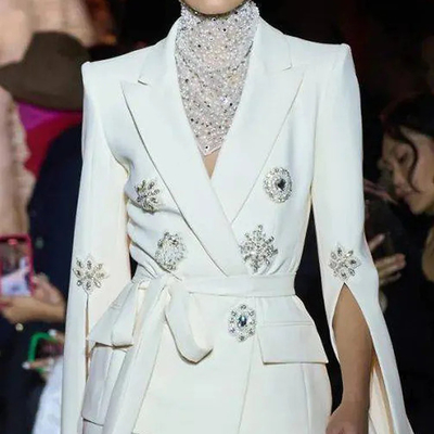 Kimshein BA2288 Fashionable Women's Sports Jacket with Waist Belt and Elegant Crystal Embellishments
