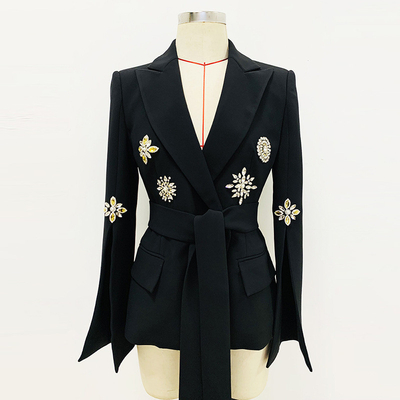Kimshein BA2288 Fashionable Women's Sports Jacket with Waist Belt and Elegant Crystal Embellishments