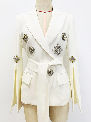 Kimshein BA2288 Fashionable Women's Sports Jacket with Waist Belt and Elegant Crystal Embellishments