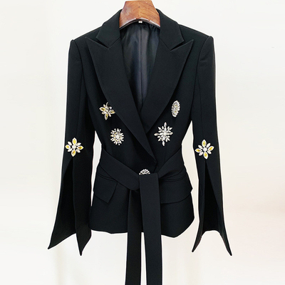 Kimshein BA2288 Fashionable Women's Sports Jacket with Waist Belt and Elegant Crystal Embellishments