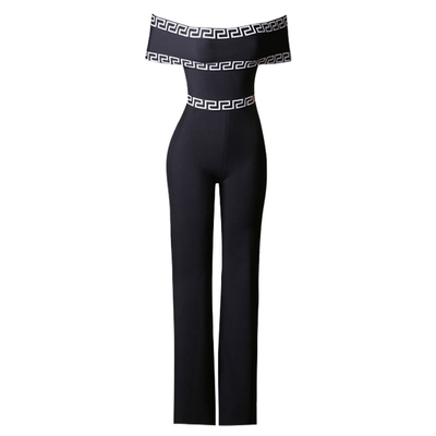 Kimshein C1399 Black Off-Shoulder Bandage Floral Print Jumpsuit Perfect for Women's Casual and Formal Events Latest Design