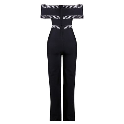 Kimshein C1399 Black Off-Shoulder Bandage Floral Print Jumpsuit Perfect for Women's Casual and Formal Events Latest Design