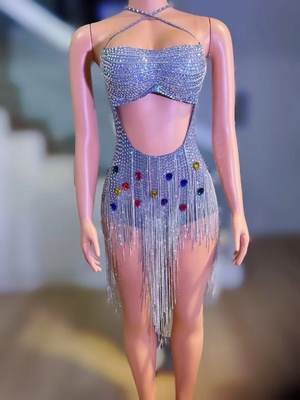 s AD2293 Backless Evening Dress for Women's Club Party Mini Crystal Jumpsuit Crystal Embellishments