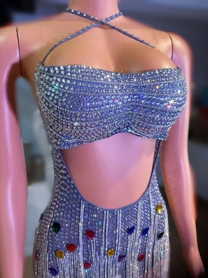 s AD2293 Backless Evening Dress for Women's Club Party Mini Crystal Jumpsuit Crystal Embellishments