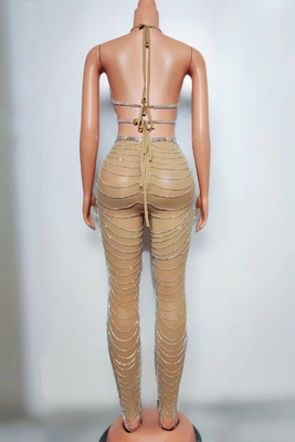 Guangdong AD2294 Women's Fashionable Tight Crystal Chain Two-Piece Set with Woven Method and Quick-Drying Feature Diamonds