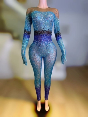 Kimshein AD2296 Handmade Crystal Women's Jumpsuit Sportswear Long Sleeve Crystal Party Outfit for Women's Groundbreaking