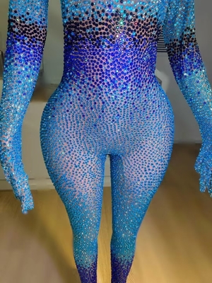 Kimshein AD2296 Handmade Crystal Women's Jumpsuit Sportswear Long Sleeve Crystal Party Outfit for Women's Groundbreaking