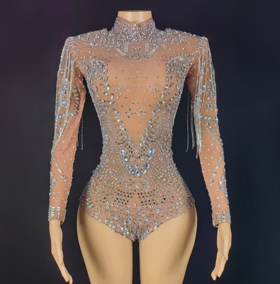 Mini Length and Fashionable Design Diamond Bodysuit AD2279 Kimshein Fashion Crystal Tassel Mini Tight Dress for Women