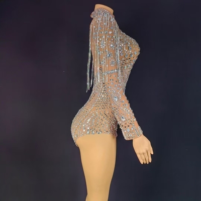 Mini Length and Fashionable Design Diamond Bodysuit AD2279 Kimshein Fashion Crystal Tassel Mini Tight Dress for Women