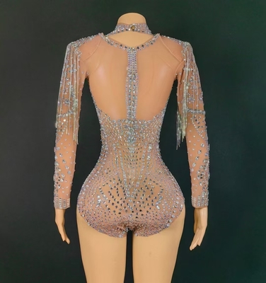Mini Length and Fashionable Design Diamond Bodysuit AD2279 Kimshein Fashion Crystal Tassel Mini Tight Dress for Women