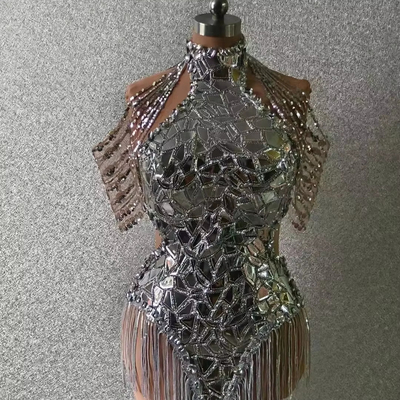 Newest Women's Fashion Design AD1815 Kimshein Diamond Jumpsuit with Crystal Fringe and Mini Tight Dress