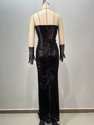 Satin Sophistication ED2724 Black Crystal Decorated Party Dress Dazzling Floor Length Evening Gown for Club and Dance