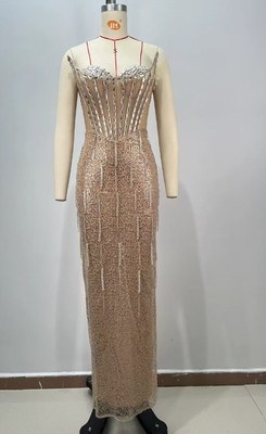 ED2726 Luxury Women Fashion Evening Dress with Sequins and Built-in Bra at 220g Fabric Weight