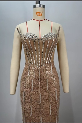 ED2726 Luxury Women Fashion Evening Dress with Sequins and Built-in Bra at 220g Fabric Weight