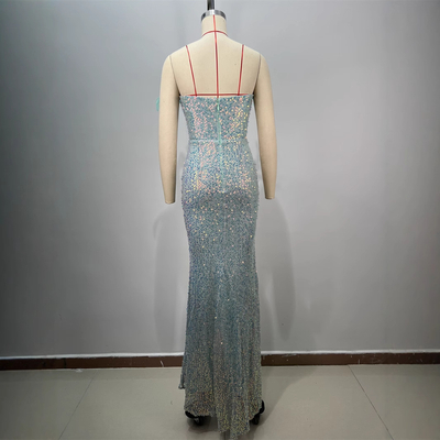 Sleeveless Polyester Material ED2729 Designer Evening Dress with Feather Accents and Sparkling Details