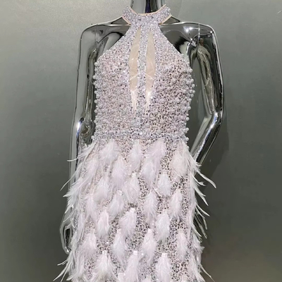 ED2569 Luxurious Evening Dress with Feathers Sexy Sequin Cocktail Dress for Cocktail Party Hanging Neck Collar Eco-Friendly