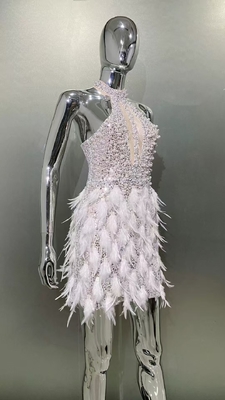 ED2569 Luxurious Evening Dress with Feathers Sexy Sequin Cocktail Dress for Cocktail Party Hanging Neck Collar Eco-Friendly