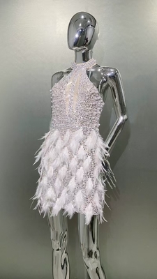 ED2569 Luxurious Evening Dress with Feathers Sexy Sequin Cocktail Dress for Cocktail Party Hanging Neck Collar Eco-Friendly