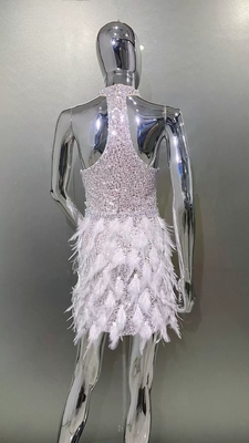 ED2569 Luxurious Evening Dress with Feathers Sexy Sequin Cocktail Dress for Cocktail Party Hanging Neck Collar Eco-Friendly