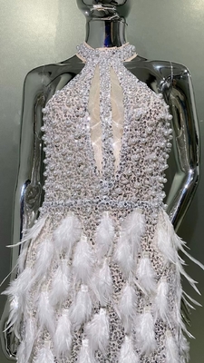 ED2569 Luxurious Evening Dress with Feathers Sexy Sequin Cocktail Dress for Cocktail Party Hanging Neck Collar Eco-Friendly