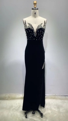 7-Day Fast Sampling Flannel Embroidered High Slit Strapless Evening Dress ED2598 with Pearl Decoration and Embroidered Details