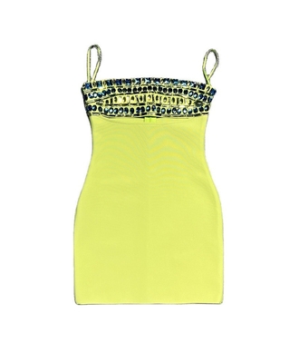 Polyester Knitted Summer Crystal Green Mini Off-shoulder Sexy Hollow Bandage Dress Beautiful Tight Dress