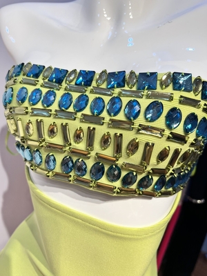 Polyester Knitted Summer Crystal Green Mini Off-shoulder Sexy Hollow Bandage Dress Beautiful Tight Dress