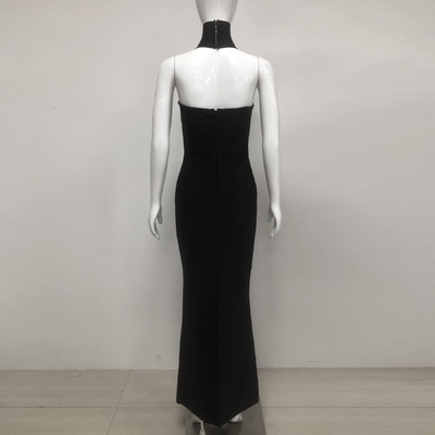 SB3383 Black Bandage Strapless Bodycon Crystal Luxury end Maxi Dress with Built-in Bra and Needle Detector Technology