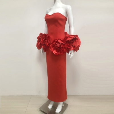 Bandage Fabric Strapless Long Dress Beautiful Party Floral Evening Gown with Natural Waist and Stock Availability