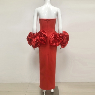 Bandage Fabric Strapless Long Dress Beautiful Party Floral Evening Gown with Natural Waist and Stock Availability
