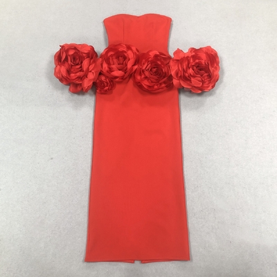 Bandage Fabric Strapless Long Dress Beautiful Party Floral Evening Gown with Natural Waist and Stock Availability