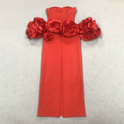 Bandage Fabric Strapless Long Dress Beautiful Party Floral Evening Gown with Natural Waist and Stock Availability