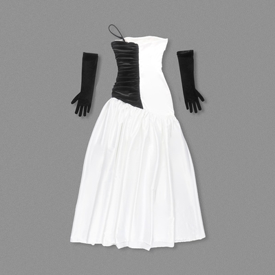 SB3400 White Luxurious Maxi Satin Dress for Elegant Women's Evening Dress Natural Waistline Unique Personality