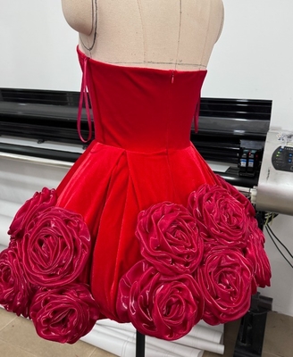 SB3396 Kimshein Women's Velvet Clothing 3D Flower Mini Dress for Birthday Customizable Logo Position No Built-in Bra