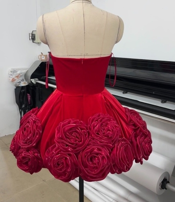 SB3396 Kimshein Women's Velvet Clothing 3D Flower Mini Dress for Birthday Customizable Logo Position No Built-in Bra