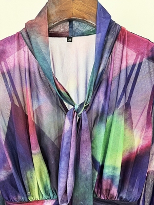 LS2639 Kimshein Purple Floral Print Long Sleeve Casual Dress with Elegant Pleated Hem Full Sleeves and None Print Method
