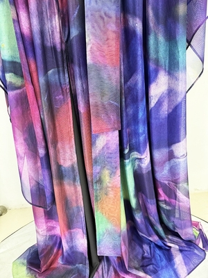 LS2639 Kimshein Purple Floral Print Long Sleeve Casual Dress with Elegant Pleated Hem Full Sleeves and None Print Method