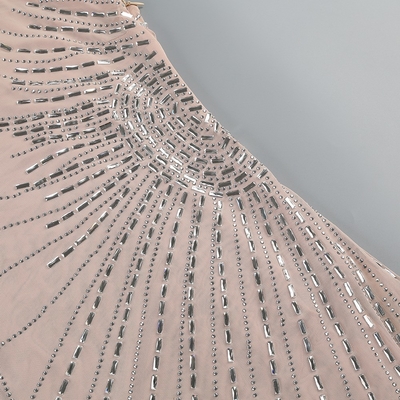 LS2636 Club Party Solid Dress Sexy Glitter Nude Mesh Rhinestone Bodycon Dress with Crystal Embellishment