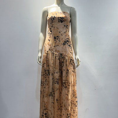 SB3375 Adult Women's Elegant Off-Shoulder Sleeveless Floral Print Slit Dress with Built-in Bra and Seductive Design