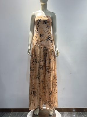 SB3375 Adult Women's Elegant Off-Shoulder Sleeveless Floral Print Slit Dress with Built-in Bra and Seductive Design
