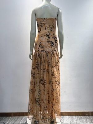 SB3375 Adult Women's Elegant Off-Shoulder Sleeveless Floral Print Slit Dress with Built-in Bra and Seductive Design