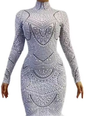Kimshein AD2531 Women's Fashion Pearl Long Sleeve Club Party Cocktail Midi Dress and Shuttle Loom Needlework Proficiency